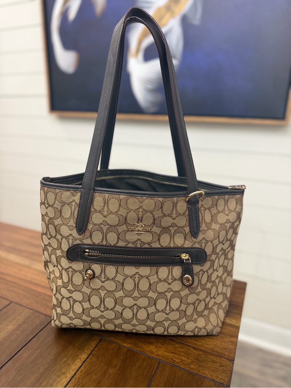 Coach Signature Taylor Canvas Tote in Tan with Dark Brown Trim - Picture 2 of 8